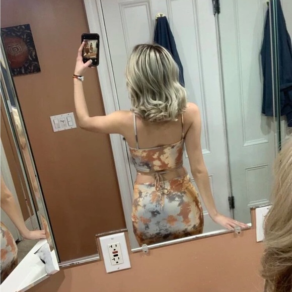 Tie Dye Crop Halter Top & Crisscross Waist Skirt Set - Picture 8 of 15